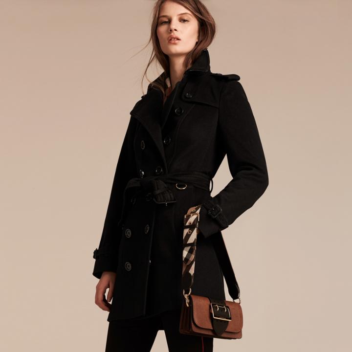 Burberry Burberry Wool Cashmere Trench Coat With Fur Collar, Size: 08, Black