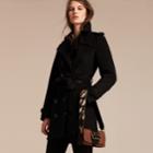 Burberry Burberry Wool Cashmere Trench Coat With Fur Collar, Size: 08, Black