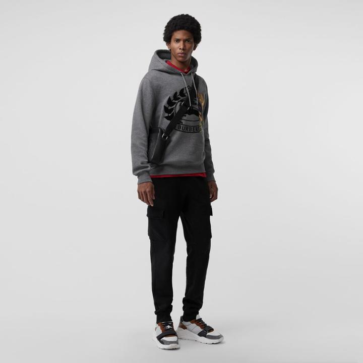 Burberry Burberry Embroidered Crest Jersey Hoodie, Size: Xl, Grey