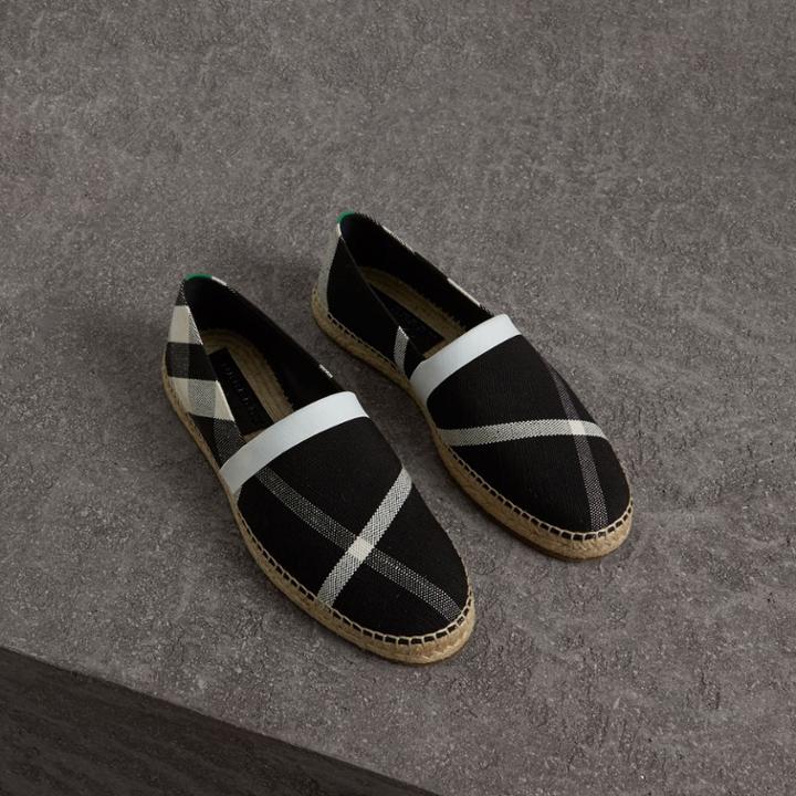 Burberry Burberry Check Cotton Canvas Seam-sealed Espadrilles, Size: 45, Black
