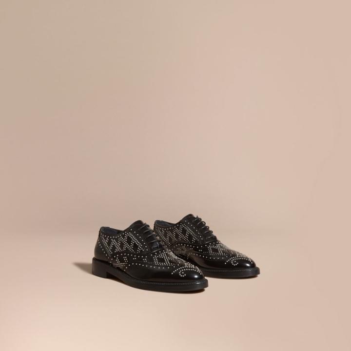 Burberry Burberry Studded Leather Wingtip Brogues, Size: 39, Black