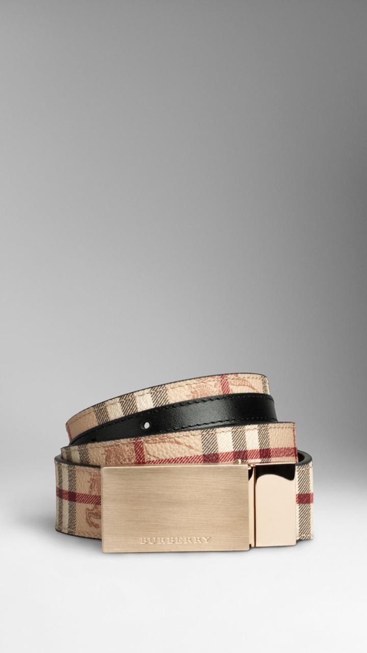 Burberry Burberry Haymarket Check Reversible Leather Detail Belt, Size: 85, Black
