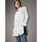 Burberry Burberry Pintuck Bib Wing Collar Longline Linen Cotton Shirt, Size: 04, White