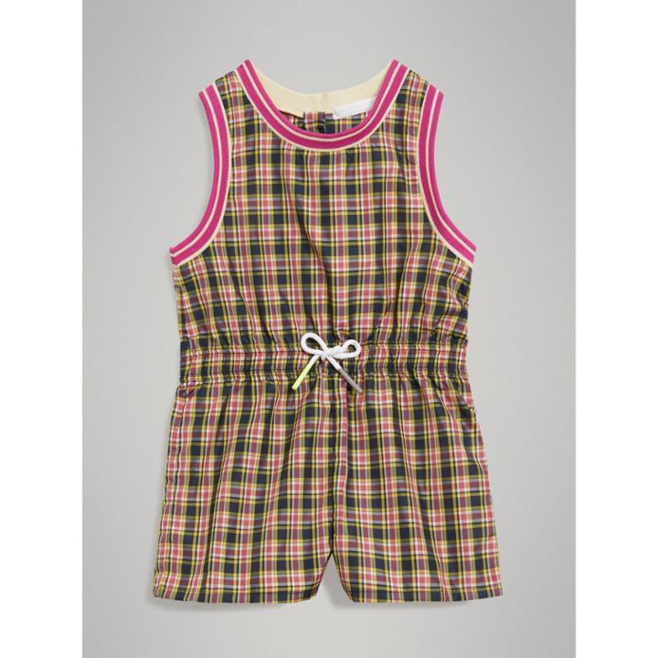 Burberry Burberry Striped Trim Check Playsuit, Size: 10y, Pink