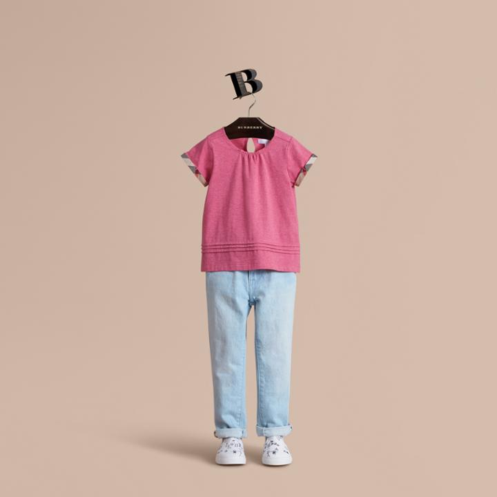 Burberry Burberry Pleat And Check Detail Cotton T-shirt, Size: 6y, Pink