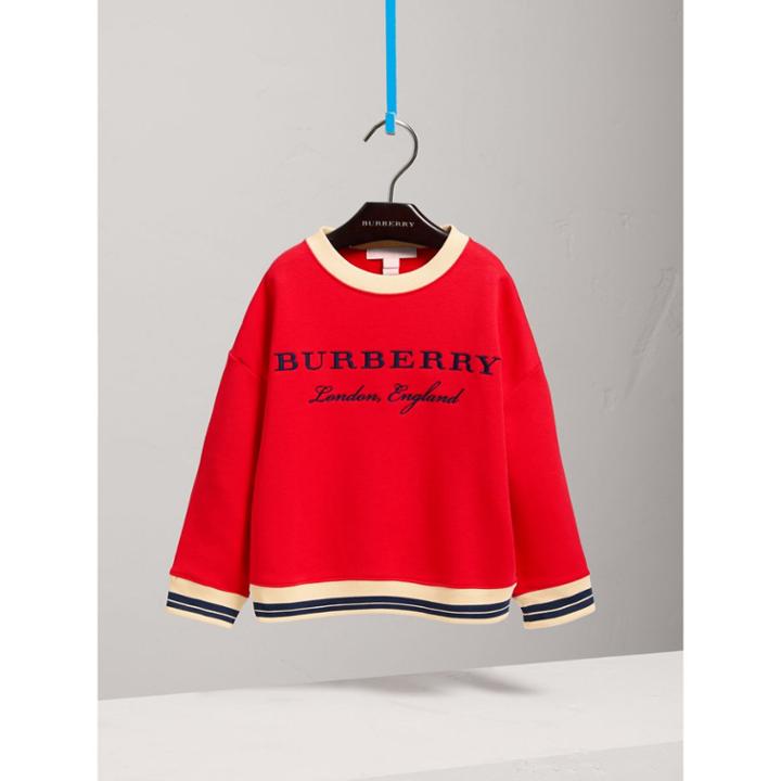 Burberry Burberry Striped Hem Embroidered Cotton Jersey Sweatshirt, Size: 6y, Orange