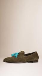 Burberry Whole-cut Suede Tassel Loafers