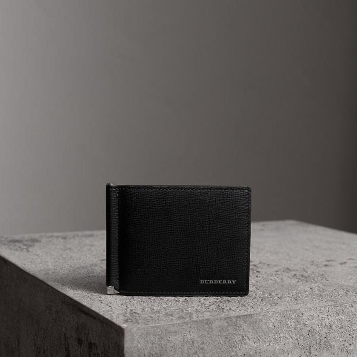 Burberry Burberry London Leather Money Clip Card Wallet, Black