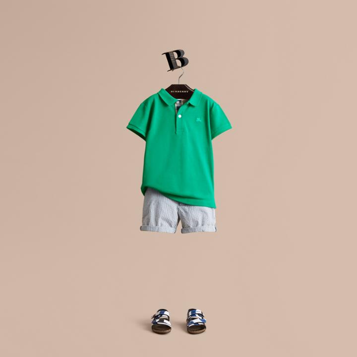 Burberry Burberry Check Placket Polo Shirt, Size: 14y, Green