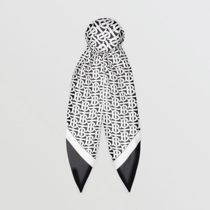 Burberry Burberry Monogram Print Silk Hair Scarf, White