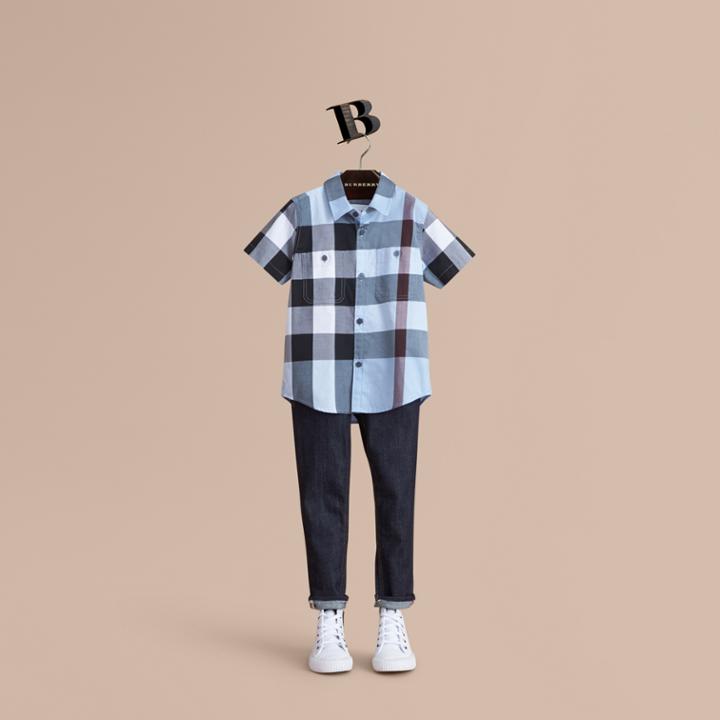 Burberry Burberry Short-sleeve Check Cotton Shirt, Size: 8y, Blue