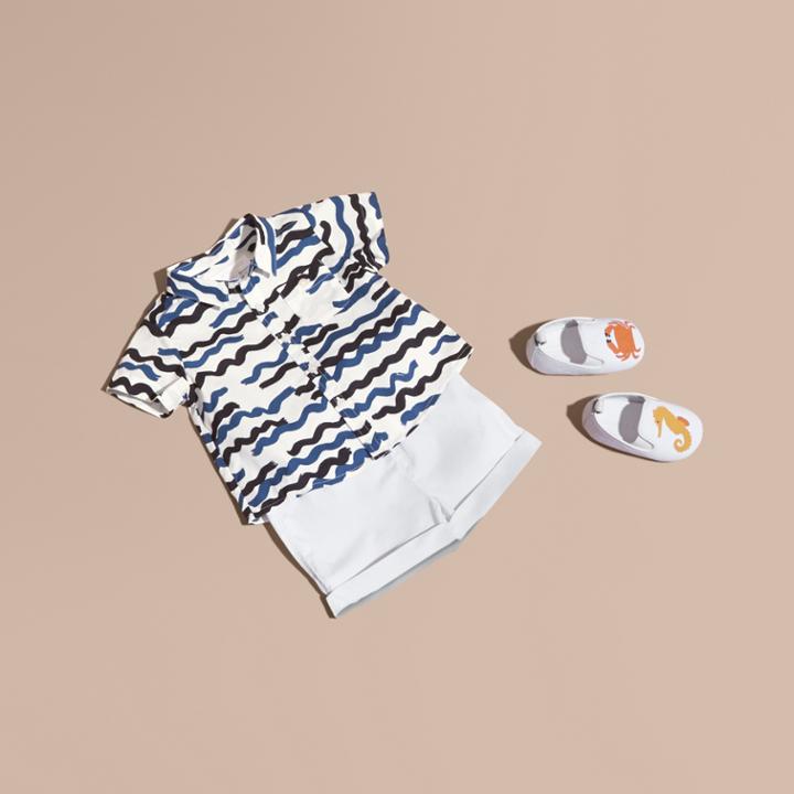 Burberry Burberry Short-sleeved Wave Print Cotton Shirt, Size: 3m, Blue