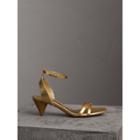 Burberry Burberry Riveted Metallic Leather Cone-heel Sandals, Size: 38, Yellow