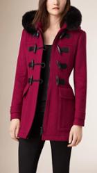 Burberry Detachable Fur Trim Wool Duffle Coat