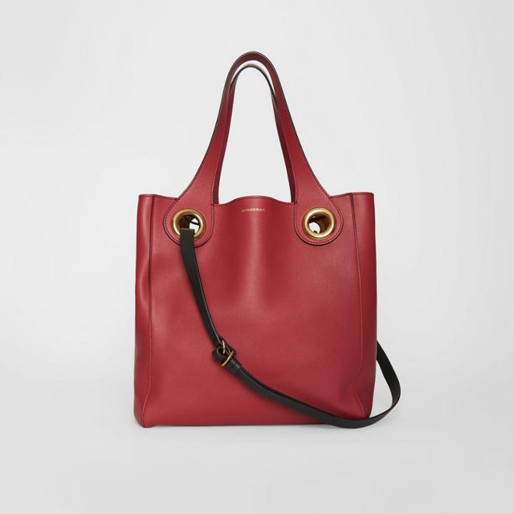 Burberry Burberry The Medium Leather Grommet Detail Tote, Red