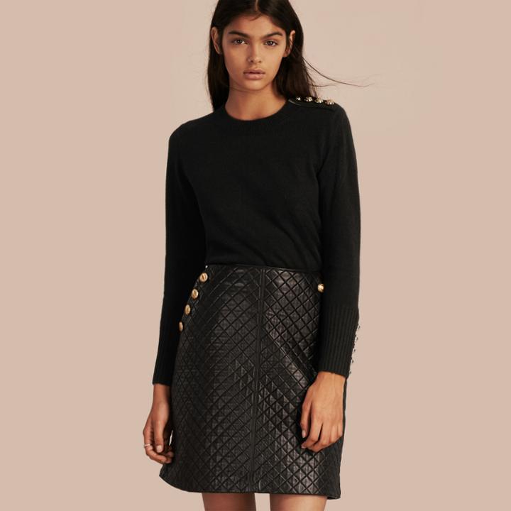 Burberry Burberry Cashmere Sweater With Crested Buttons, Size: L, Black