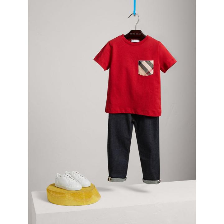 Burberry Burberry Check Pocket Cotton T-shirt, Size: 4y, Red