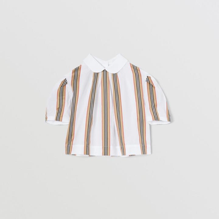 Burberry Burberry Childrens Peter Pan Collar Icon Stripe Cotton Blouse, Size: 12y, White