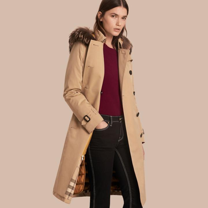 Burberry Burberry Fur-trimmed Hood Trench Coat With Detachable Warmer, Size: 00, Yellow
