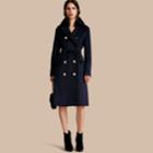 Burberry Burberry Wool Cashmere Trench Coat With Detachable Fur Collar, Size: 10, Blue