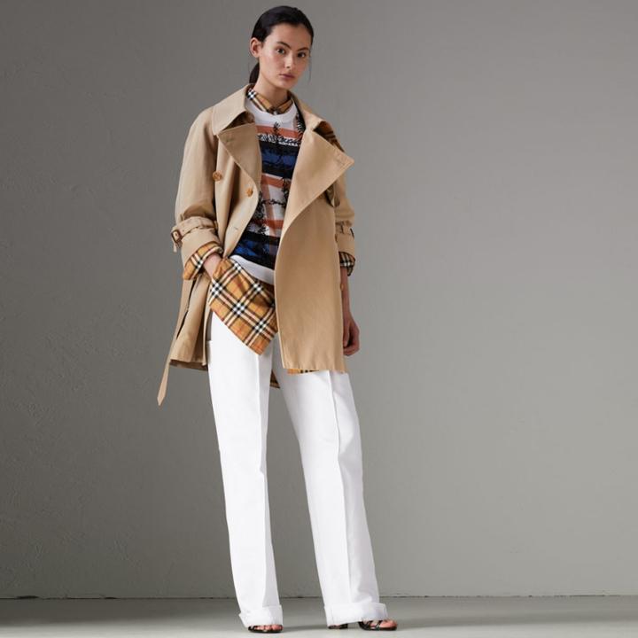 Burberry Burberry Exaggerated Collar Cotton Gabardine Trench Coat, Size: 04