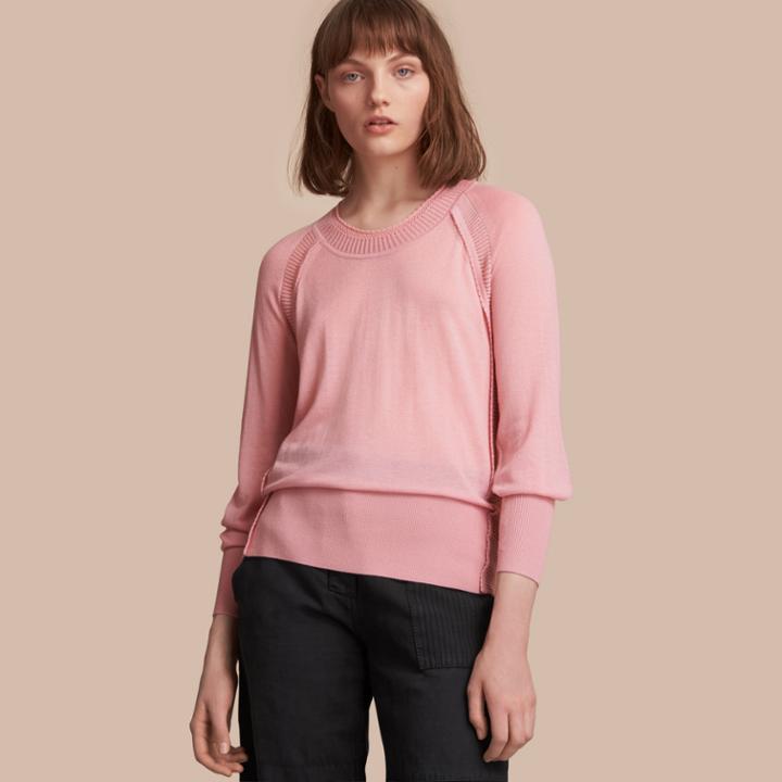 Burberry Burberry Open-knit Detail Cashmere Crew Neck Sweater, Pink