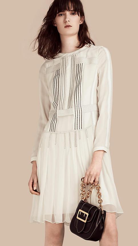 Burberry Topstitched Panelled Silk Dress