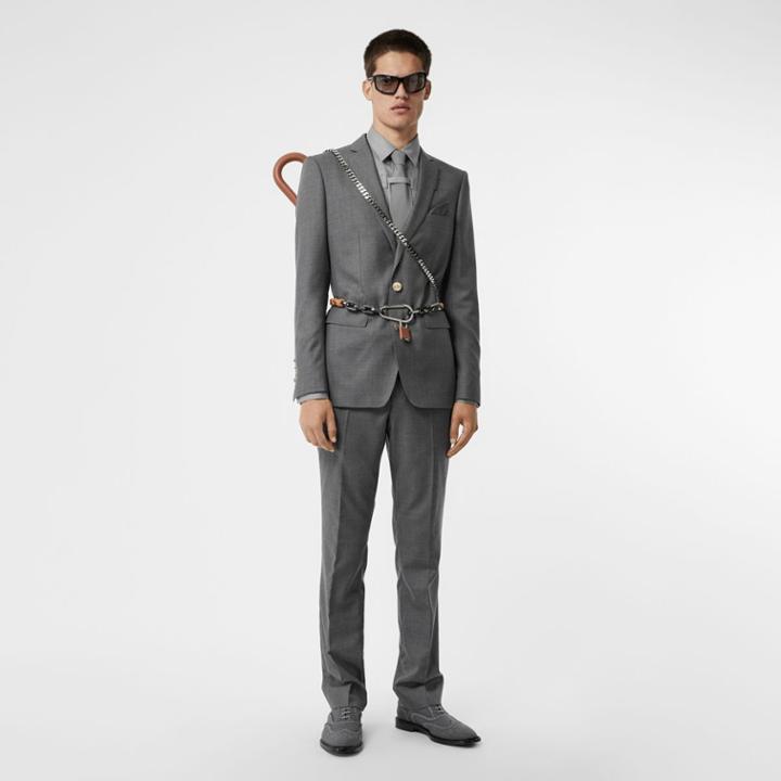 Burberry Burberry English Fit Metal Button Wool Tailored Jacket, Size: 38, Grey