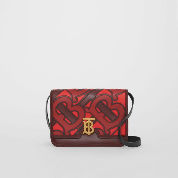 Burberry Burberry Medium Monogram Appliqu Leather Tb Bag, Red