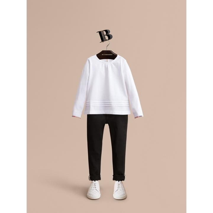 Burberry Burberry Long-sleeve Pleat And Check Detail Cotton T-shirt, Size: 14y, White