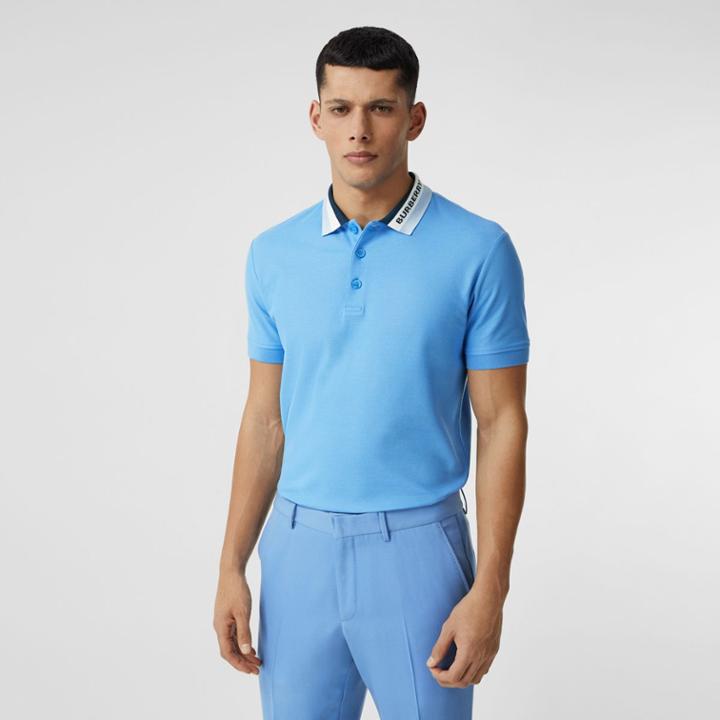 Burberry Burberry Logo Detail Cotton Piqu Polo Shirt, Size: M, Blue