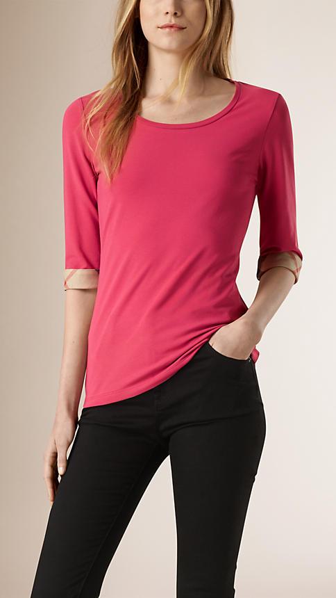Burberry Check Cuff Stretch Cotton Top