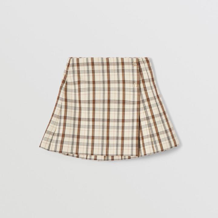 Burberry Burberry Childrens Logo Print Check Wool Pleated Skirt, Size: 6y