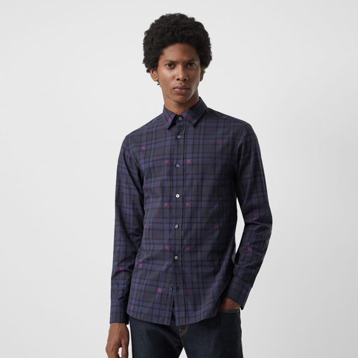 Burberry Burberry Equestrian Knight Check Cotton Shirt, Size: M, Blue