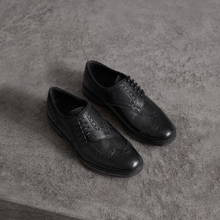 Burberry Burberry Lace-up Brogue Detail Textured Leather Asymmetric Shoes, Size: 36, Black