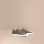Burberry Burberry Check Detail Cotton Trainers, Size: 35.5, Green