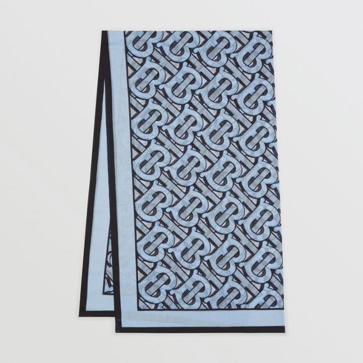 Burberry Burberry Monogram Print Lightweight Cotton Scarf, Blue