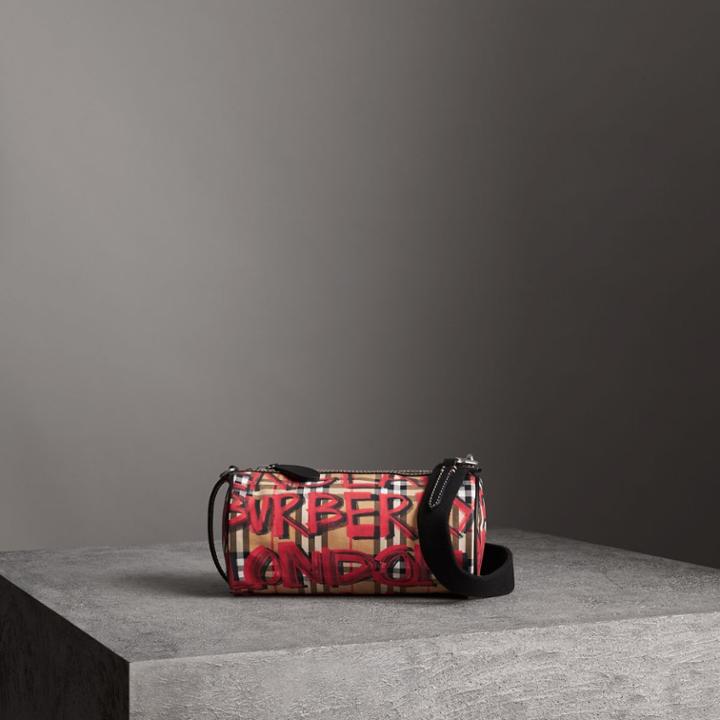 Burberry Burberry The Small Graffiti Print Vintage Check Barrel Bag