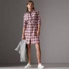 Burberry Burberry Lace Trim Collar Check Cotton Shirt Dress, Size: 06, Pink