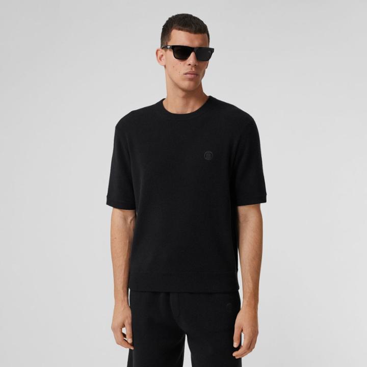 Burberry Burberry Short-sleeve Monogram Motif Cashmere Top, Size: Xxl, Black
