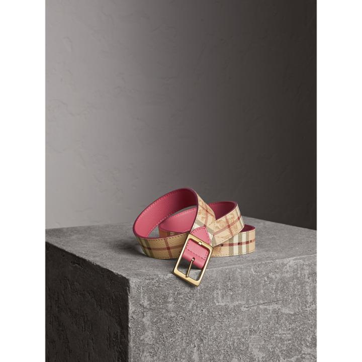 Burberry Burberry Riveted Reversible Check And Leather Belt, Size: 90, Pink