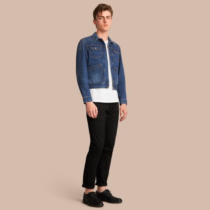 Burberry Burberry Zip-front Cropped Denim Jacket, Size: 34, Blue