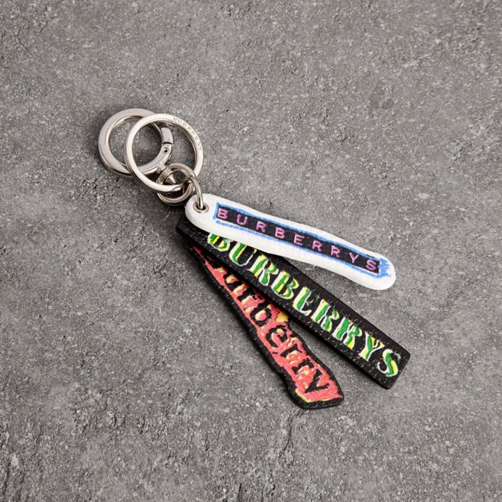 Burberry Burberry Tag Print Leather Key Ring, Black