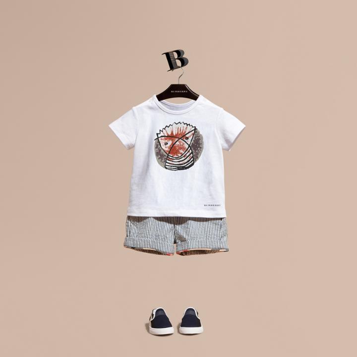 Burberry Burberry Striped Cotton Blend Shorts With Check Detail, Size: 2y, Blue