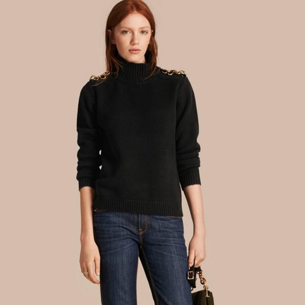 Burberry Regimental Detail Wool Cashmere High-neck Sweater