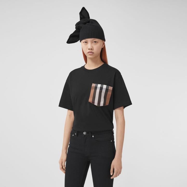 Burberry Burberry Check Pocket Cotton Oversized T-shirt, Size: L