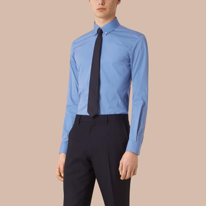 Burberry Burberry Slim Fit Button-down Collar Stretch-cotton Shirt, Size: 17, Blue