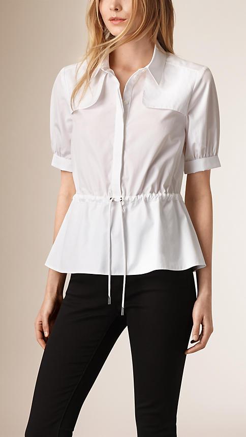 Burberry Short-sleeved Peplum Cotton Shirt
