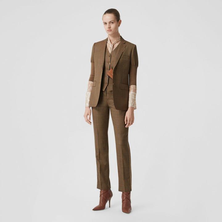 Burberry Burberry Houndstooth Check Wool Tailored Waistcoat, Size: 04, Beige