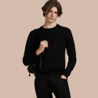 Burberry Burberry Lightweight Crew Neck Cashmere Sweater With Check Trim, Black